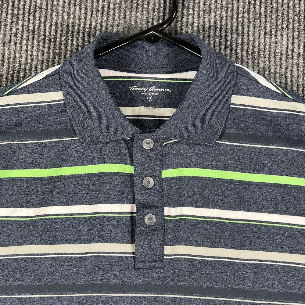 Tommy‎ Armour Mens Polo Shirt Small Blue Striped Short Sleeve Golf Dri Logic